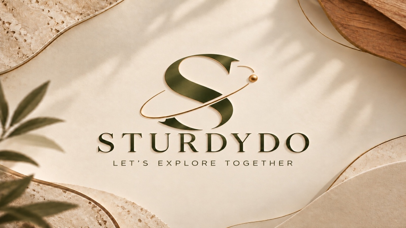 Sturdydo artisanal emblem with travertine stone and natural oak
